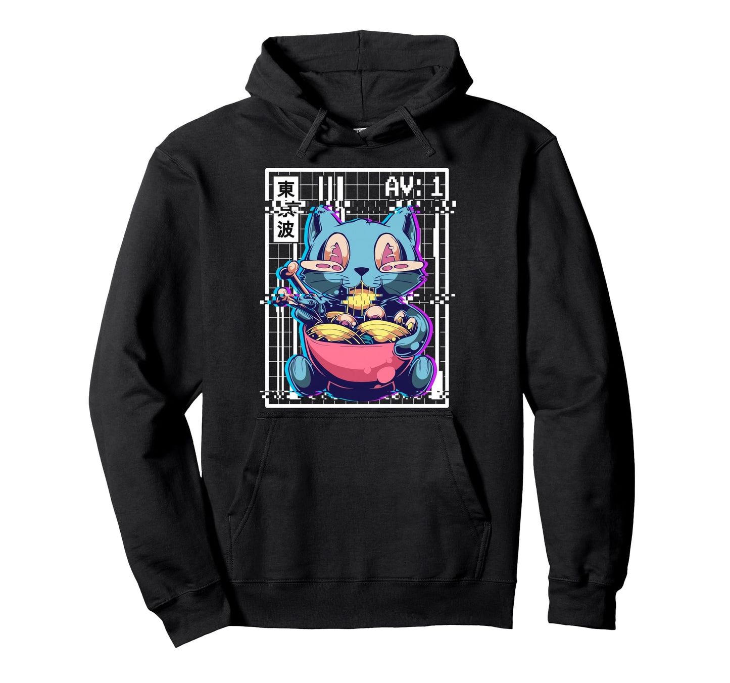 Weirdcore Cat Ramen Glitch Vaporwave Hoodie - Minimalist Print Unisex