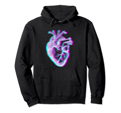Anatomical Heart Vaporwave Aesthetic Hoodie - Minimalist Print for Adults