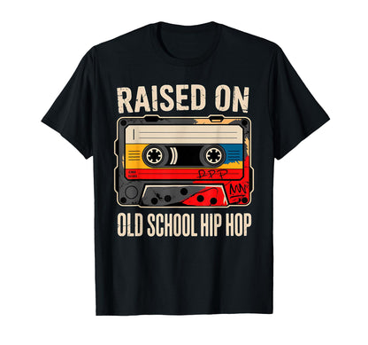 Raised Old School Hip Hop Cassette Rap T-Shirt - Fun Novelty Design Unisex