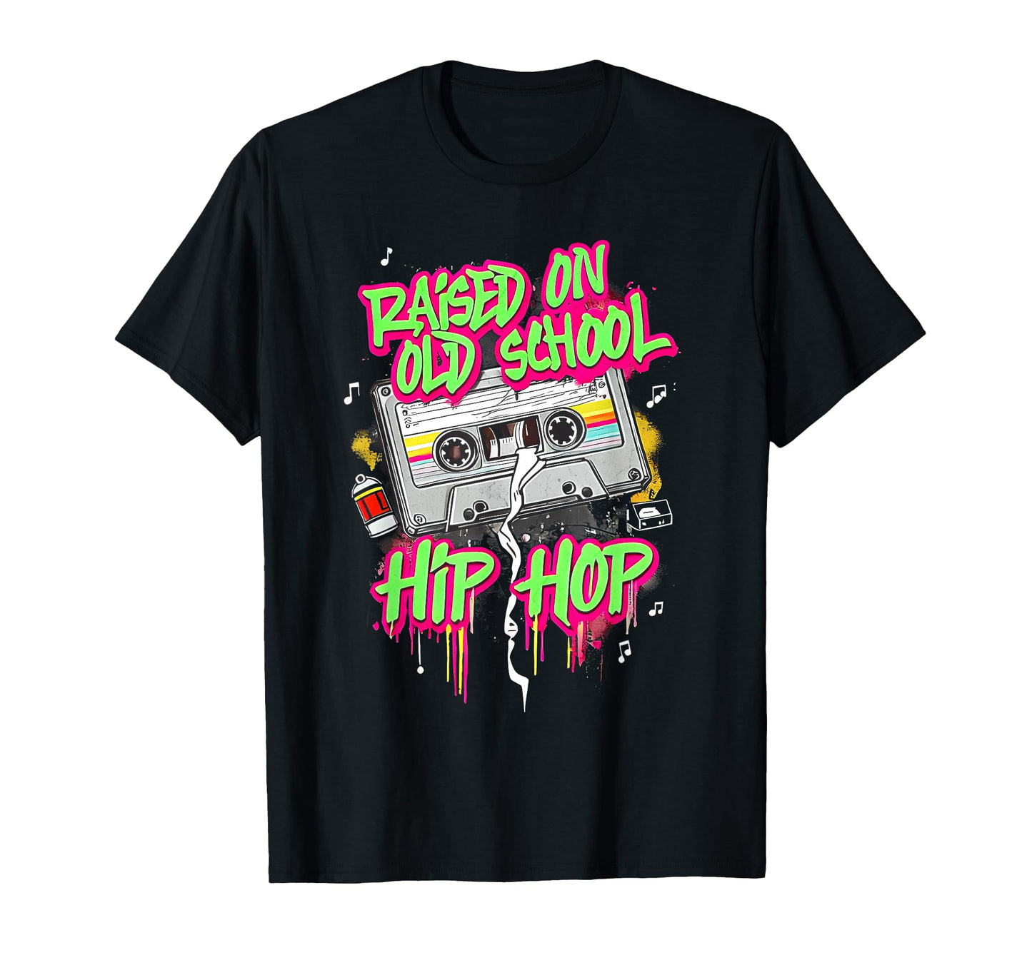 Raised Oldschool Hip Hop Cassette T-Shirt - Trendy Graphic for Adults