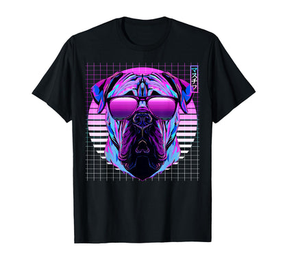Mastiff Sunglasses Dog Vaporwave T-Shirt - Trendy Graphic for Adults