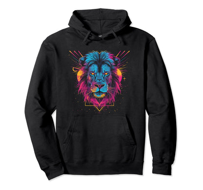 Lion Vaporwave Aesthetic Synthwave 80S Hoodie - Novelty Apparel for Adults