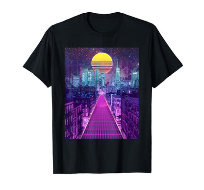 Digital Cityscape Vaporwave Aesthetic T-Shirt - Unique Graphic Unisex