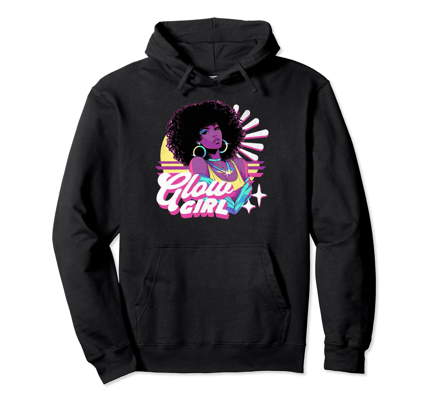 Glow Black Afro 80S 90S Vaporwave Hoodie - Fun Novelty Design Men Women