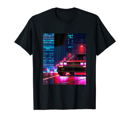 Vaporwave Car Synthwave City T-Shirt - Casual Everyday Wear for Adults