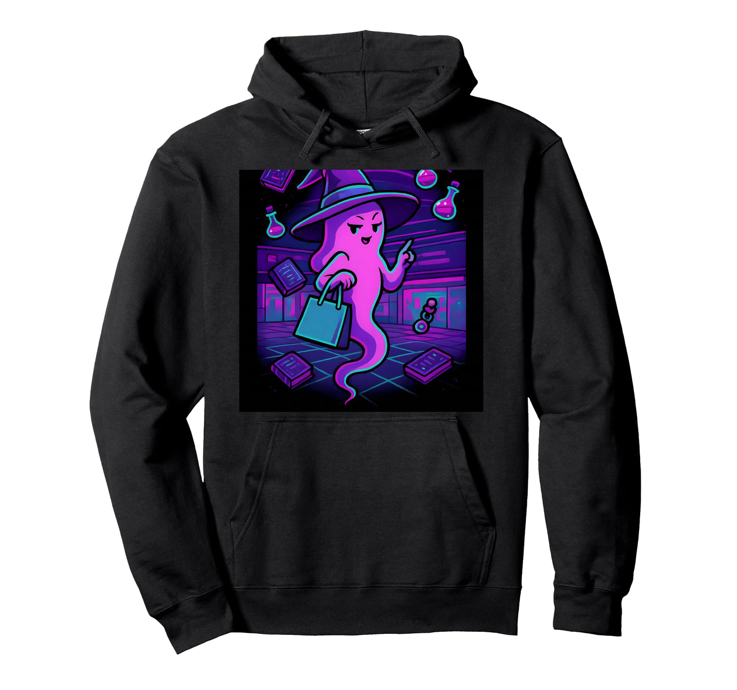 Vaporwave Shopping Ghost Witch Pastel Hoodie - Streetwear Style for Adults