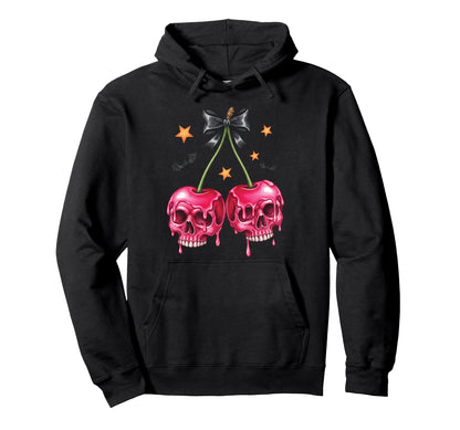 Halloween Skull Cherries Dark Hoodie - Aesthetic Graphic Men Women