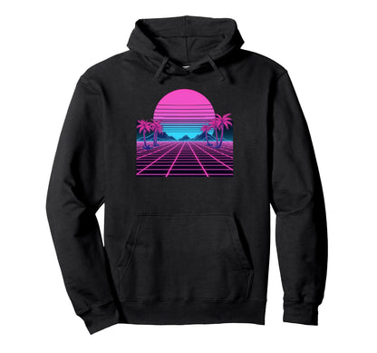 80S Vaporwave Aesthetic Palm Trees Hoodie - Trendy Graphic Men Women
