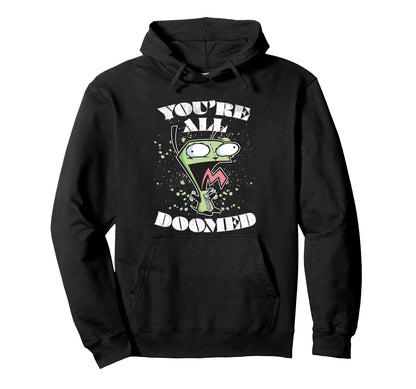 Invader Zim Gir You Are All Doomed Hoodie - Minimalist Print for Adults