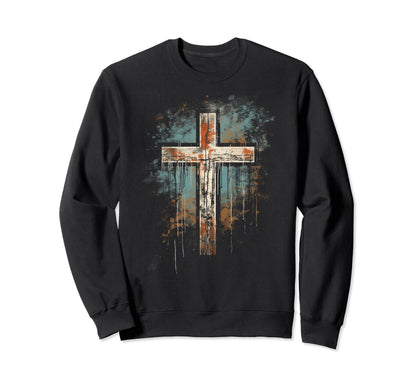 Cross Distressed 90S Goth Grunge Vibes Sweatshirt - Novelty Apparel Unisex