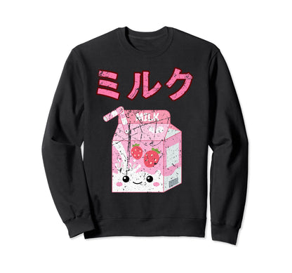 Kawaii Strawberry Milk Japanese Sweatshirt - Custom Art Print Men Women