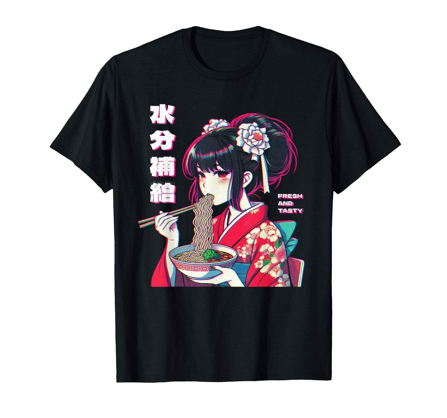 Anime Eating Ramen Vaporwave T-Shirt - Minimalist Print Men Women