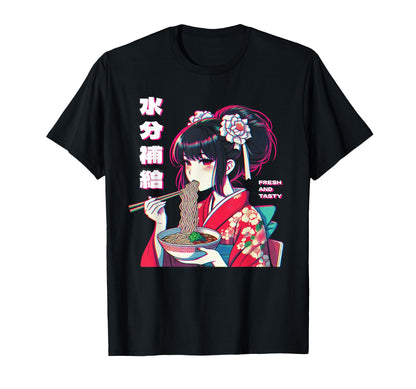 Anime Eating Ramen Vaporwave T-Shirt - Minimalist Print Men Women
