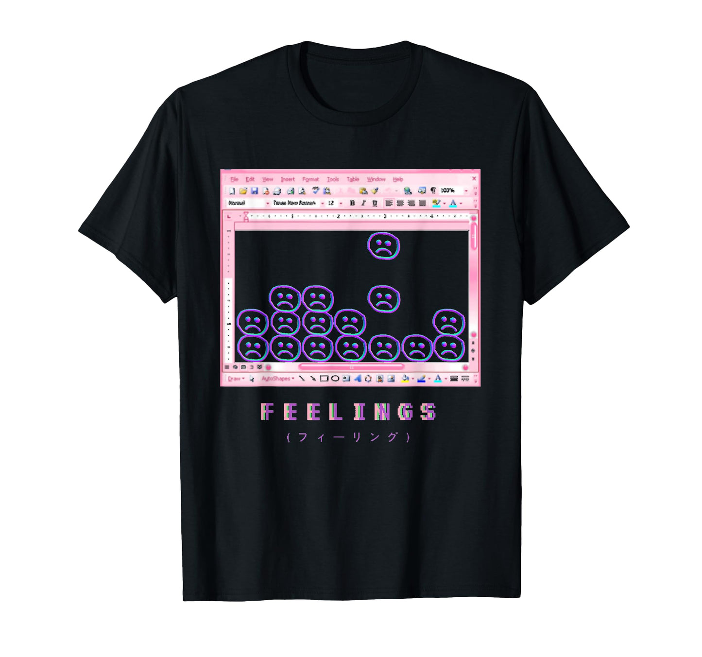Aesthetic Vaporwave Sad Face Feelings T-Shirt - Novelty Apparel for Adults