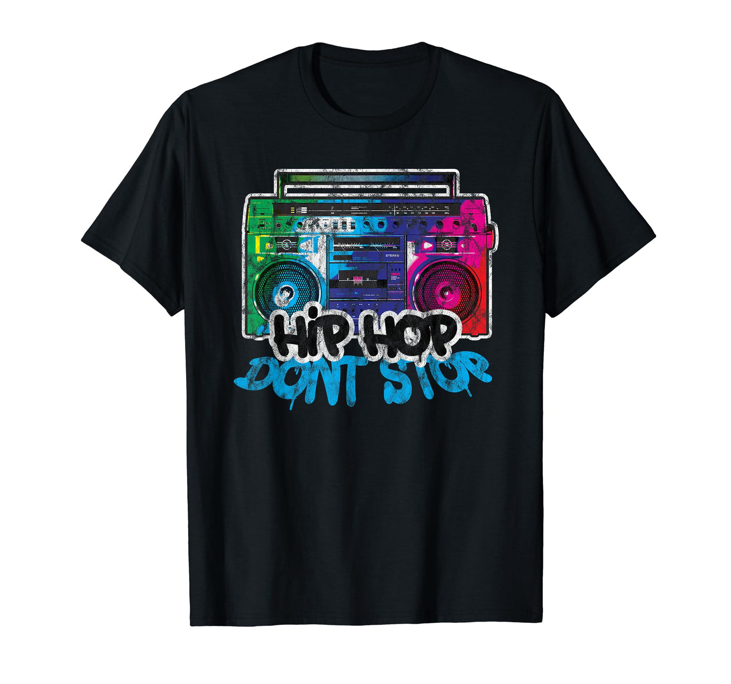 Hip Hop Dont Stop Old School Boombox T-Shirt - Unique Graphic Men Women