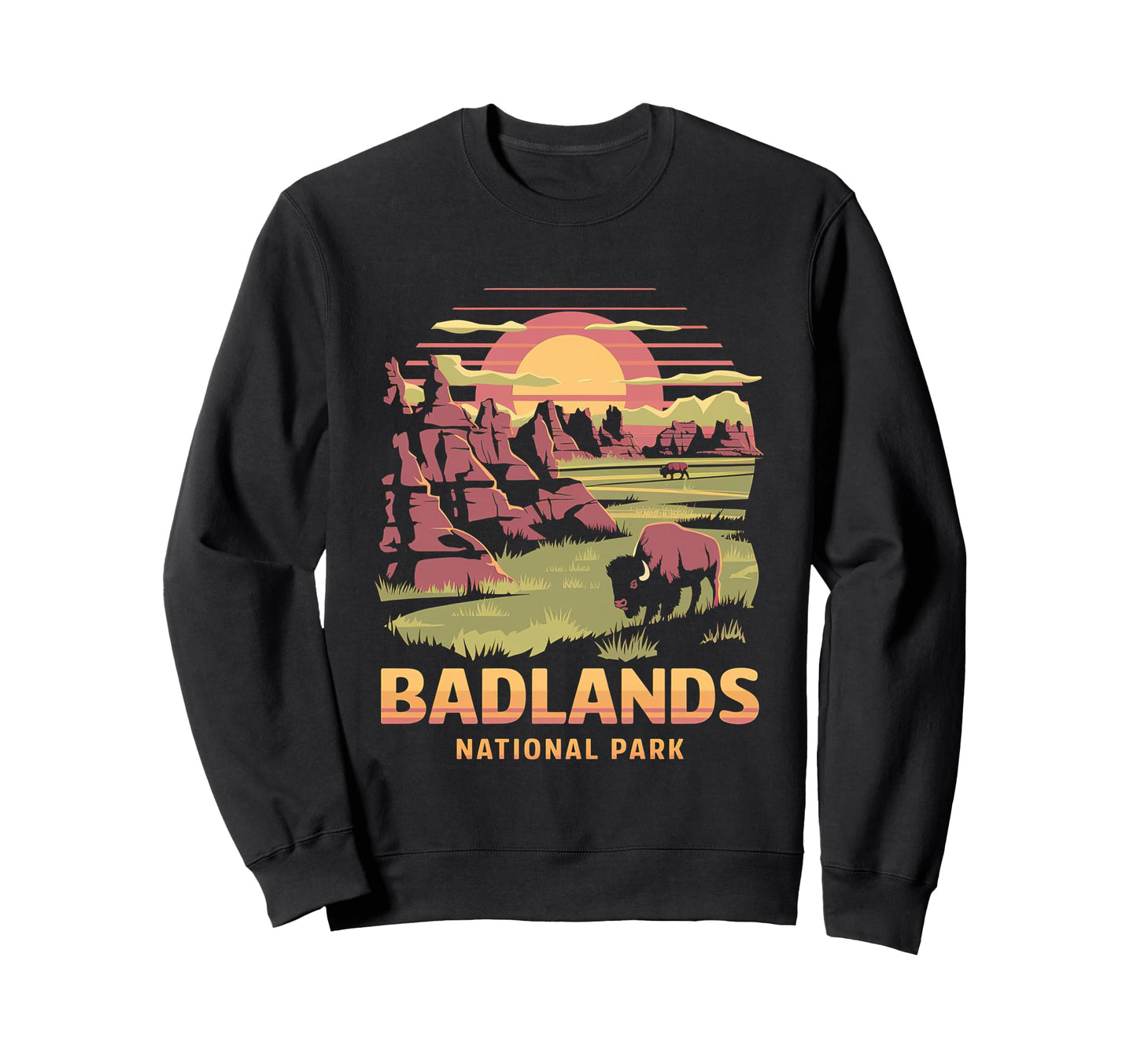 Badlands National Park Bison Sunset Sweatshirt - Custom Art Print Unisex