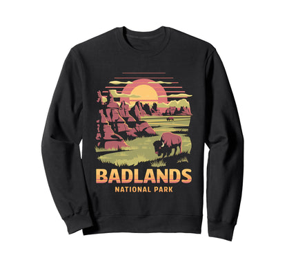 Badlands National Park Bison Sunset Sweatshirt - Custom Art Print Unisex