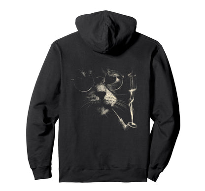 Cat Smoking Pipe Glasses Meme Grunge 90S Back Hoodie - Graphic Print Unisex