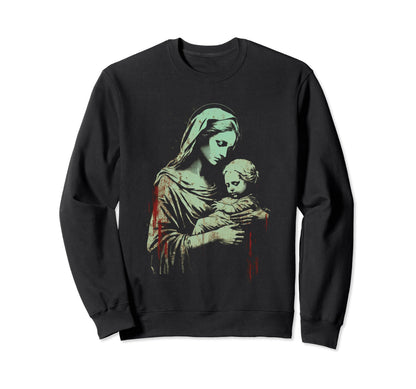 Mary Jesus Distressed 90S Goth Sweatshirt - Unique Graphic for Adults