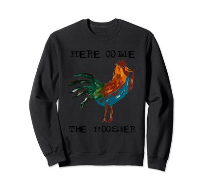 Rooster Hand Painted Grunge Sweatshirt - Casual Everyday Wear for Adults