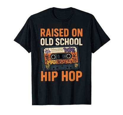 Raised Old School Hip Hop Cassette Rap T-Shirt - Minimalist Print Unisex