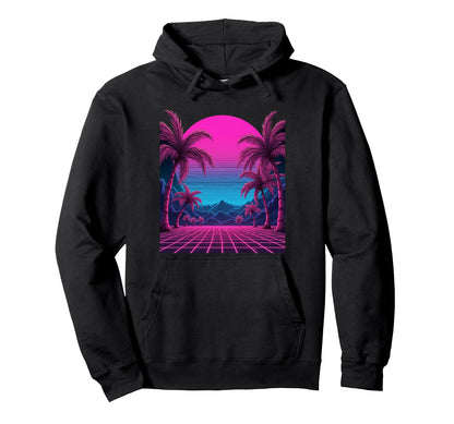 80S Vaporwave Aesthetic Palm Trees Hoodie - Minimalist Print for Adults