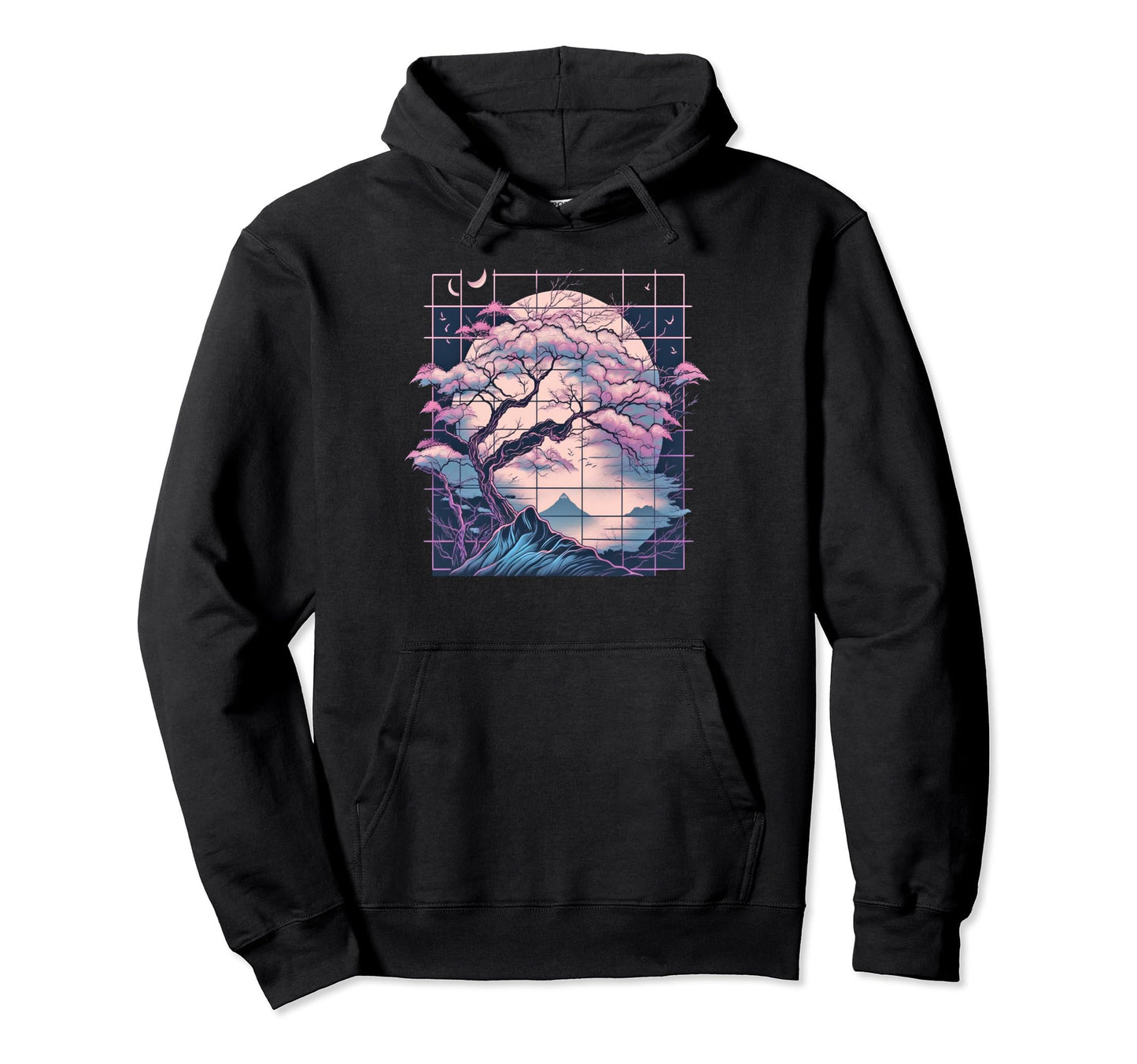 Aesthetic Vaporwave Japan Cherry Blossom Hoodie - Graphic Print for Adults