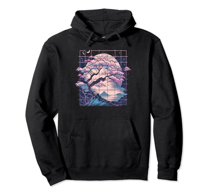 Aesthetic Vaporwave Japan Cherry Blossom Hoodie - Graphic Print for Adults