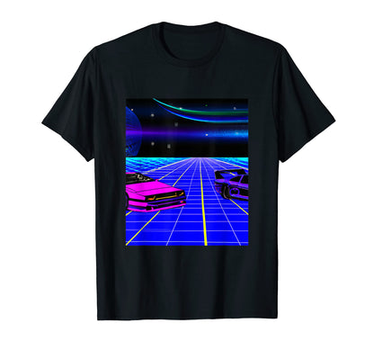 Vaporwave Car Synthwave City T-Shirt - Fun Novelty Design Men Women