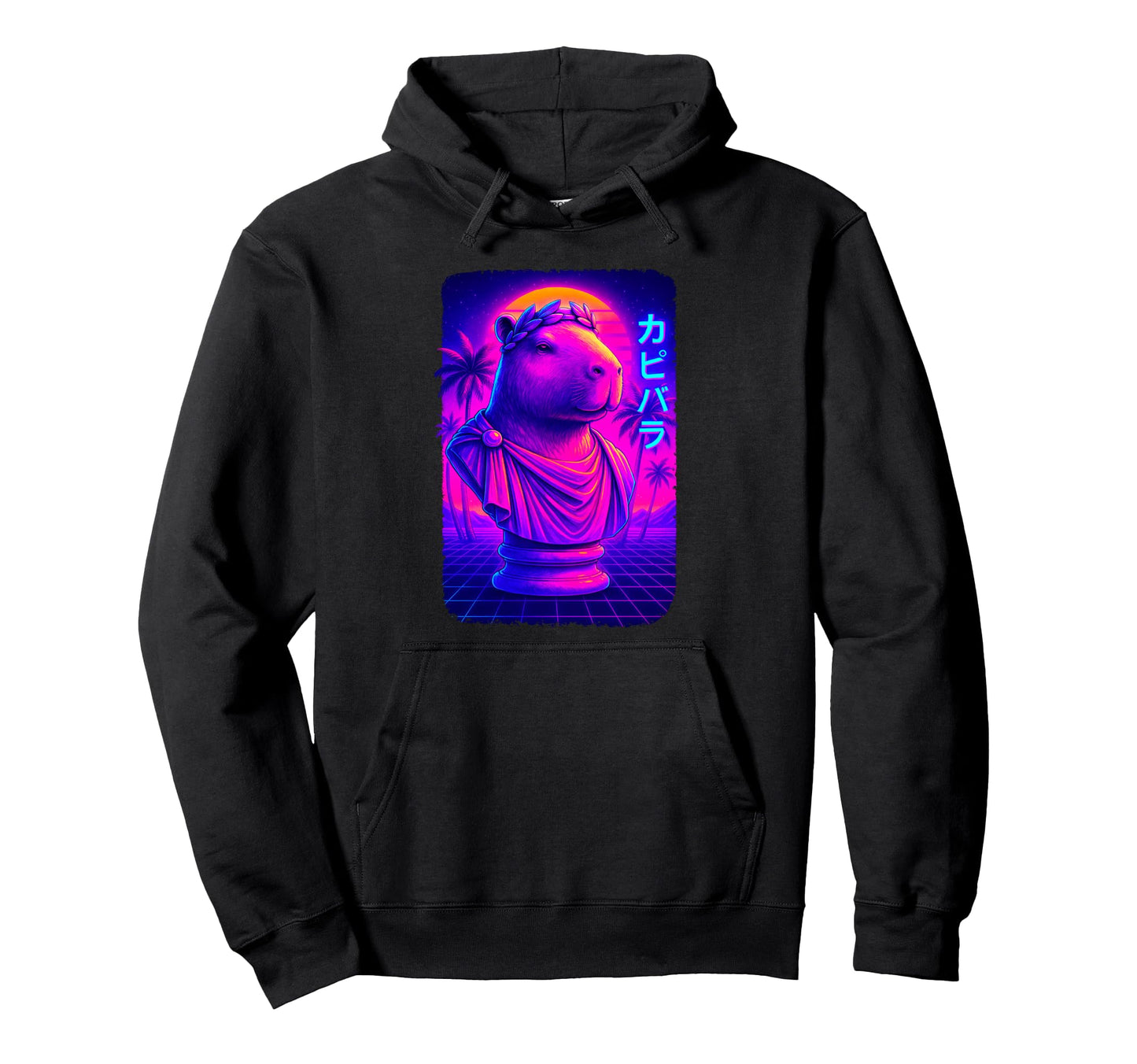 Vaporwave Capybara Meme Statue Hoodie - Aesthetic Graphic for Adults
