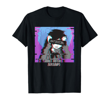 Antisocial Sad Anime Japanese T-Shirt - Streetwear Style for Adults