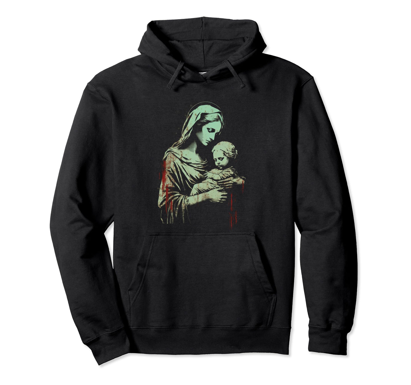 Mary Jesus Distressed 90S Goth Hoodie - Fun Novelty Design for Adults
