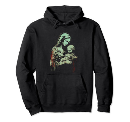 Mary Jesus Distressed 90S Goth Hoodie - Fun Novelty Design for Adults