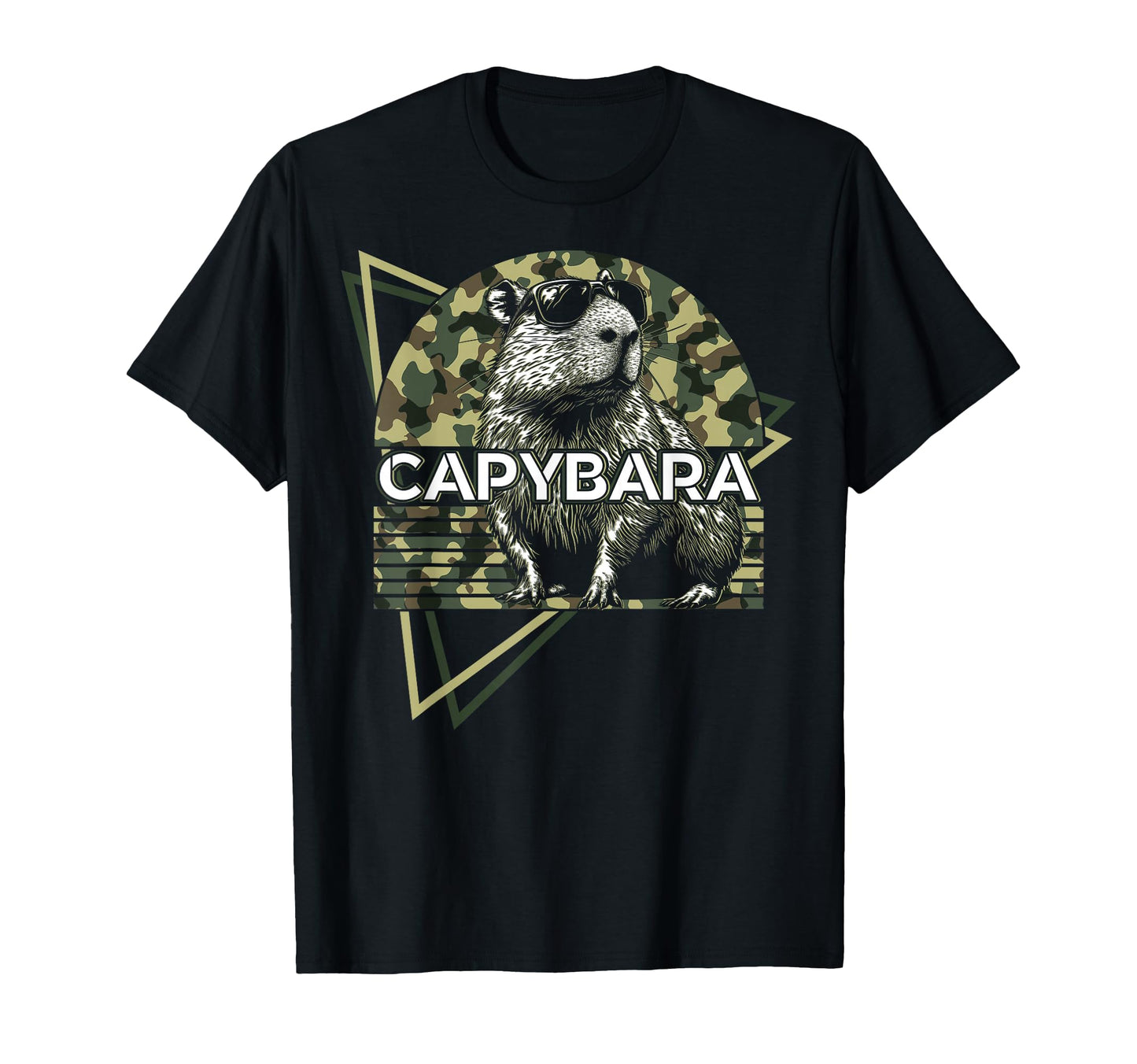 Capybara Capibara Sunglasses Camouflage T-Shirt - Graphic Print for Adults