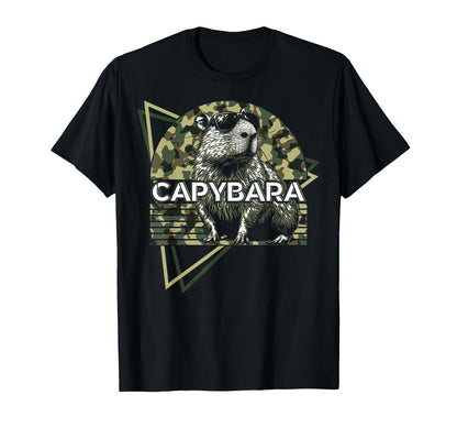 Capybara Capibara Sunglasses Camouflage T-Shirt - Graphic Print for Adults