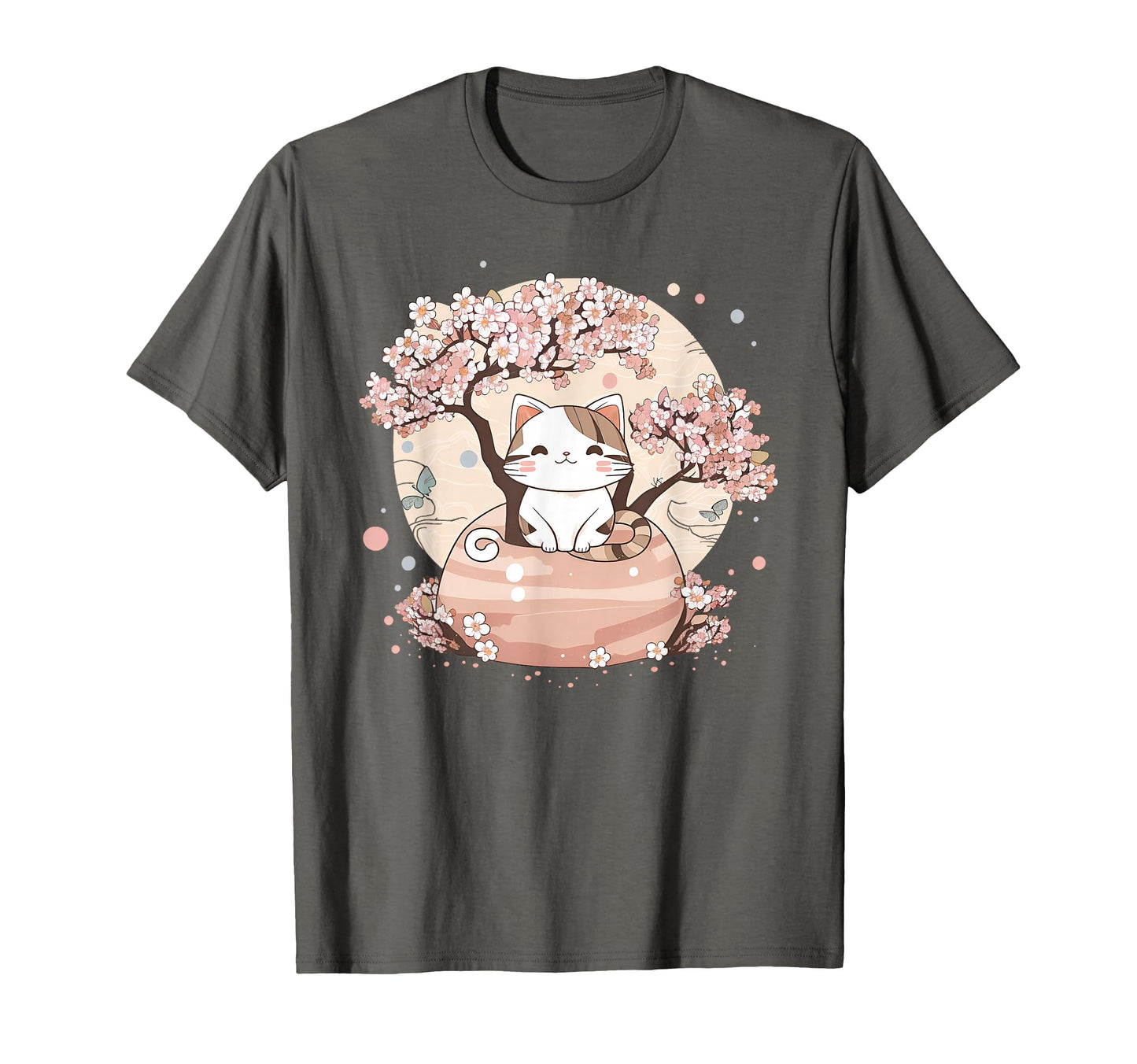 Cherry Blossom Tree Cat Japanese Aesthetic T-Shirt - Trendy Graphic Unisex
