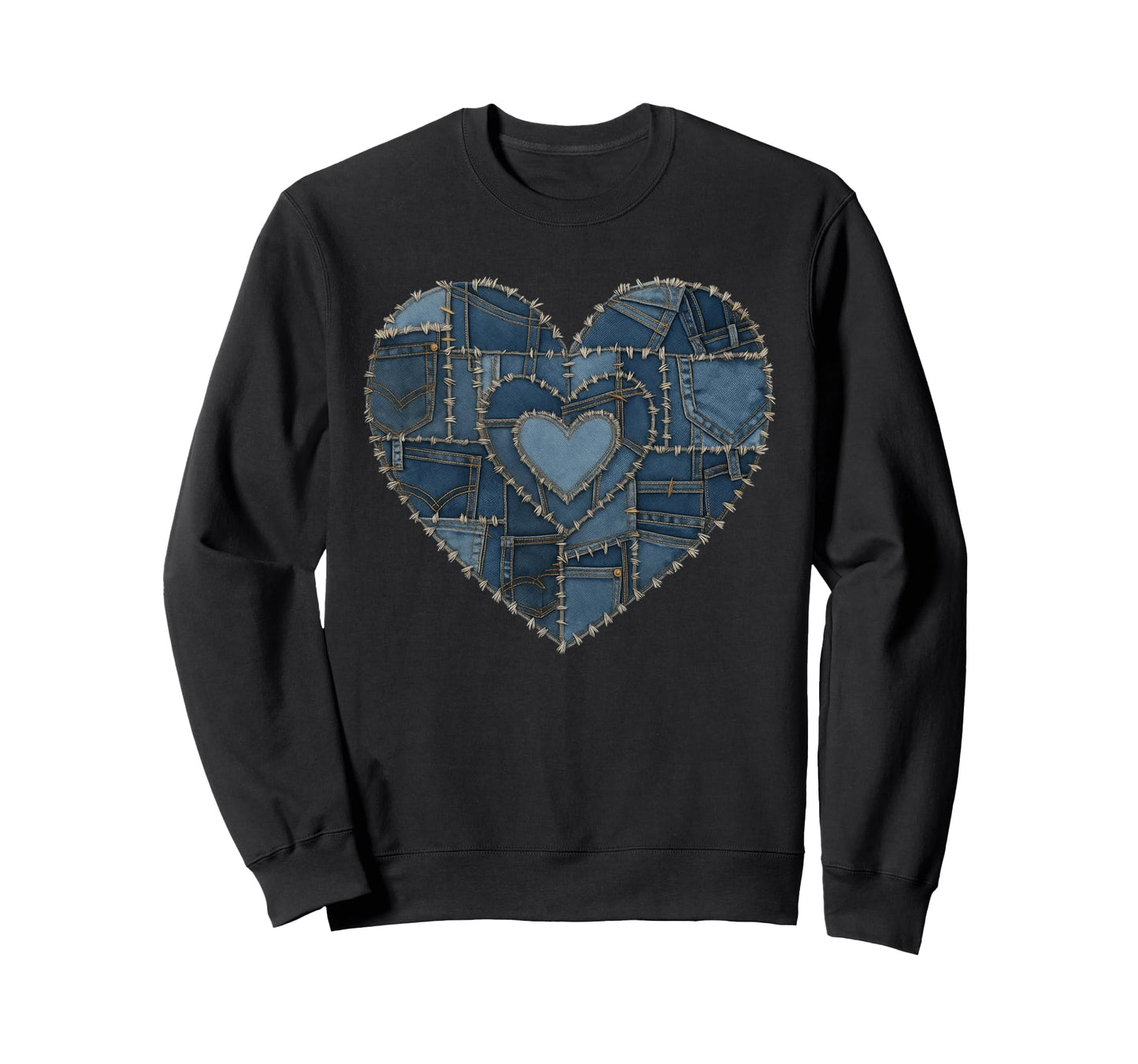 Grunge Heart Aesthetic Blue Denim Sweatshirt - Streetwear Style for Adults