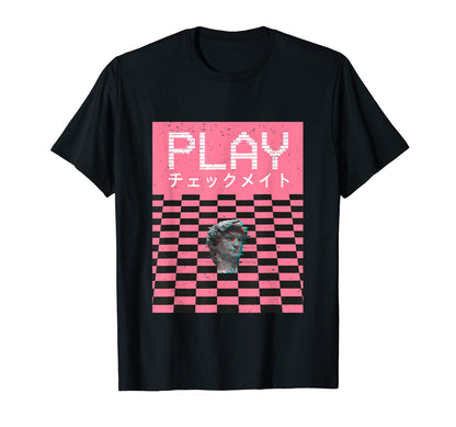 Play Statue Chess Pattern Vaporwave T-Shirt - Aesthetic Graphic Men Women