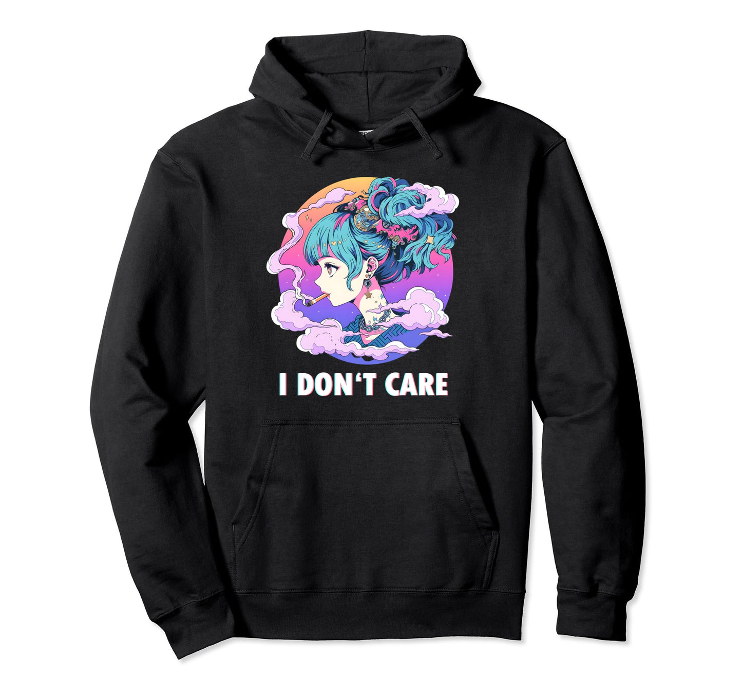 Aesthetic Vaporwave I Dont Care Anime Hoodie - Trendy Graphic for Adults