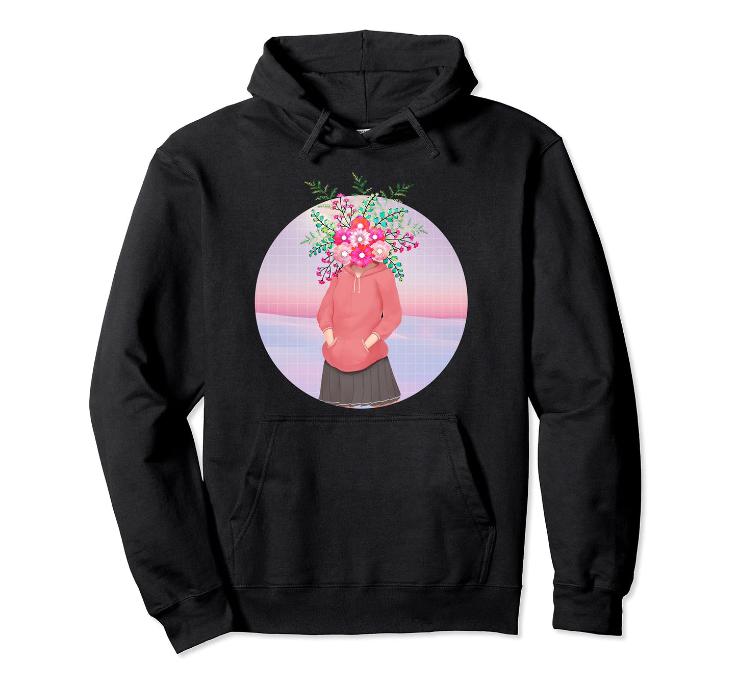 Vaporwave Aesthetic Japanese Floral Hoodie - Aesthetic Graphic for Adults