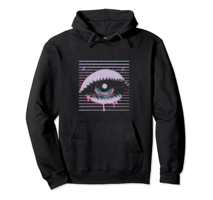 Synthwave Vaporwave Aesthetic Sad Eye Anime Hoodie - Graphic Print Unisex