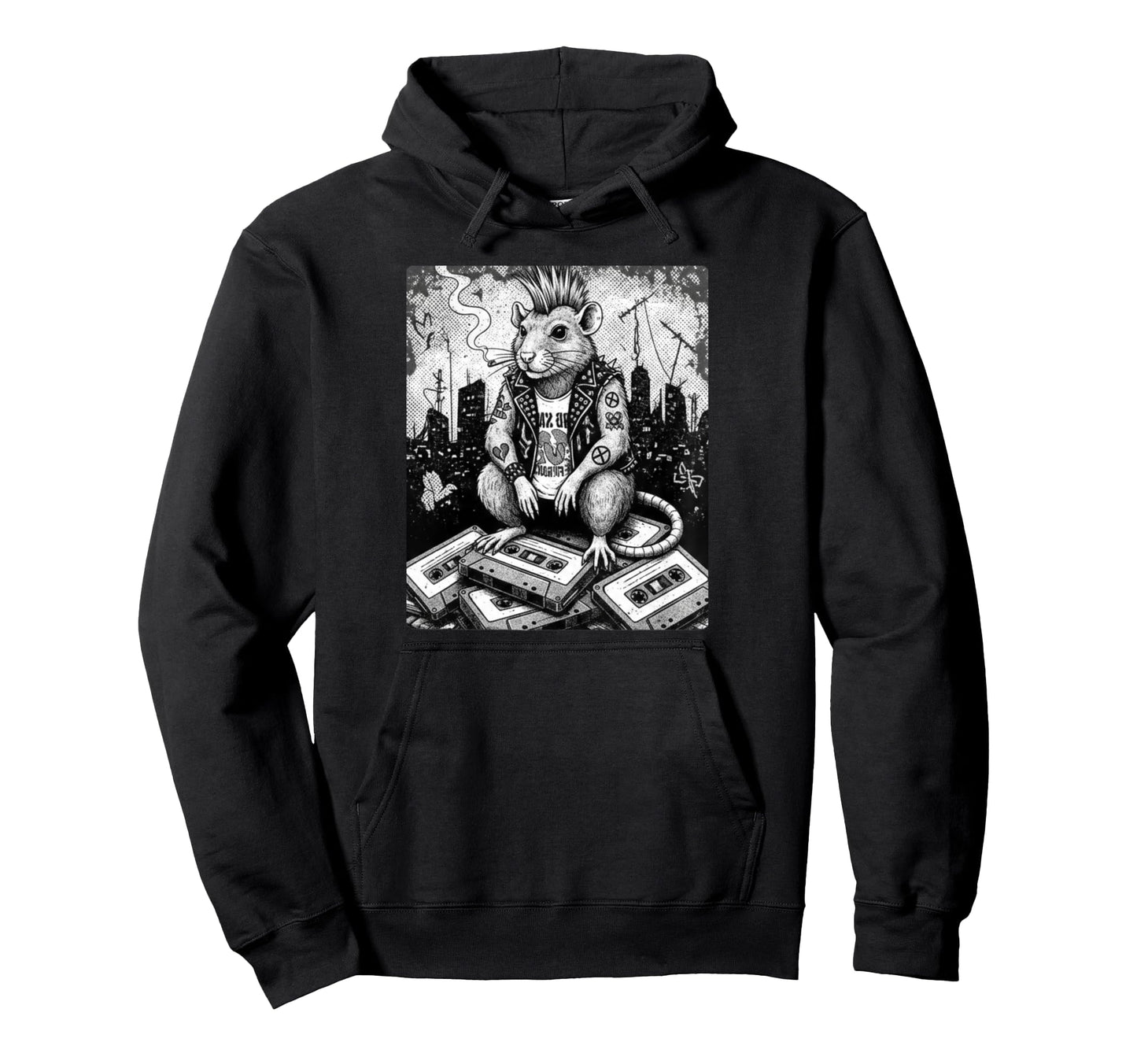 Grunge Rock Smoking Punk Rat Tattoos Hoodie - Aesthetic Graphic Unisex