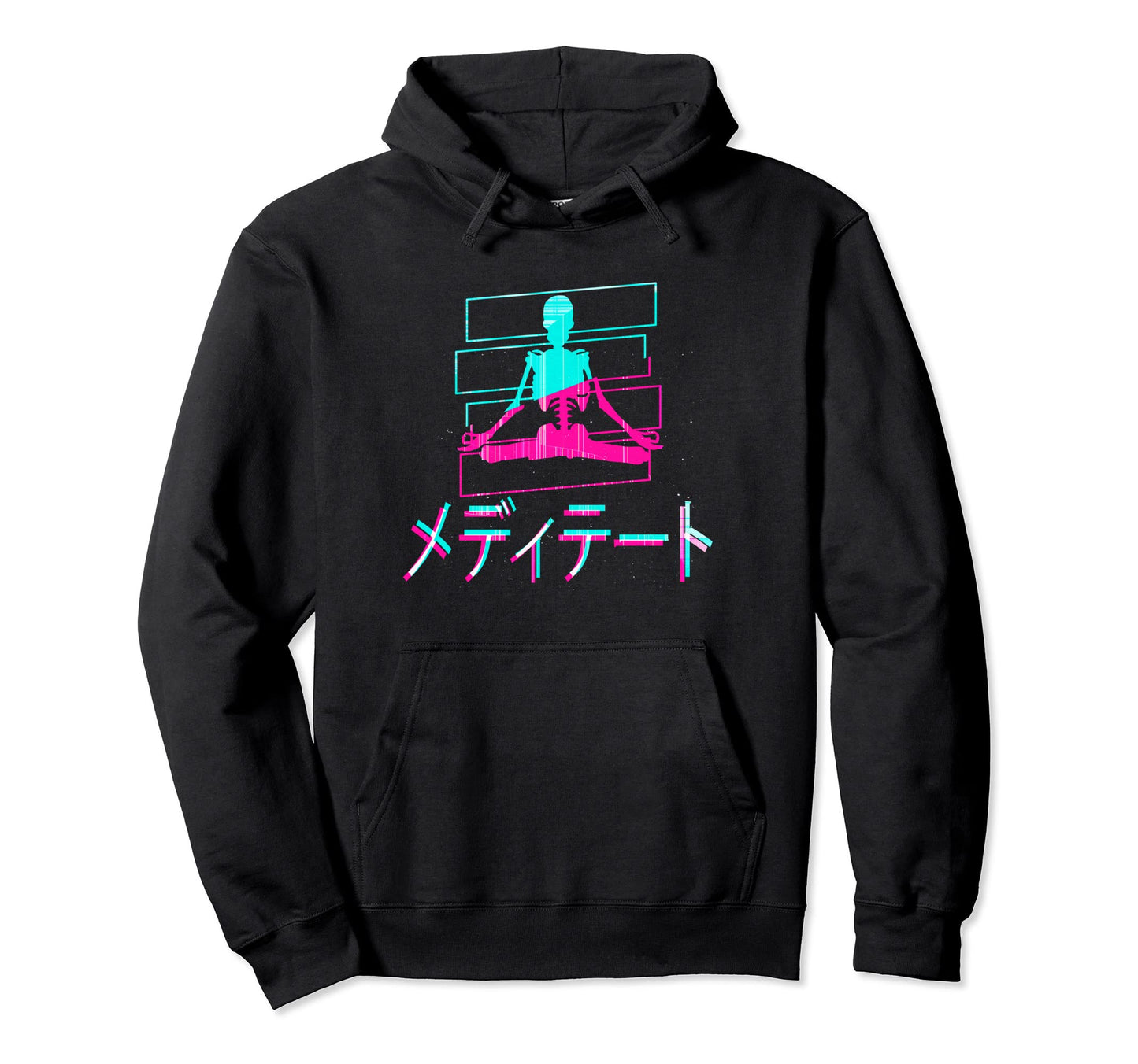 Skeleton Meditate Glitch Japanese Hoodie - Streetwear Style Men Women