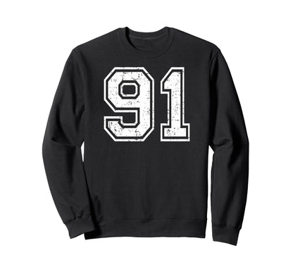 91 Number Ninety One Team Sweatshirt - Casual Everyday Wear Men Women
