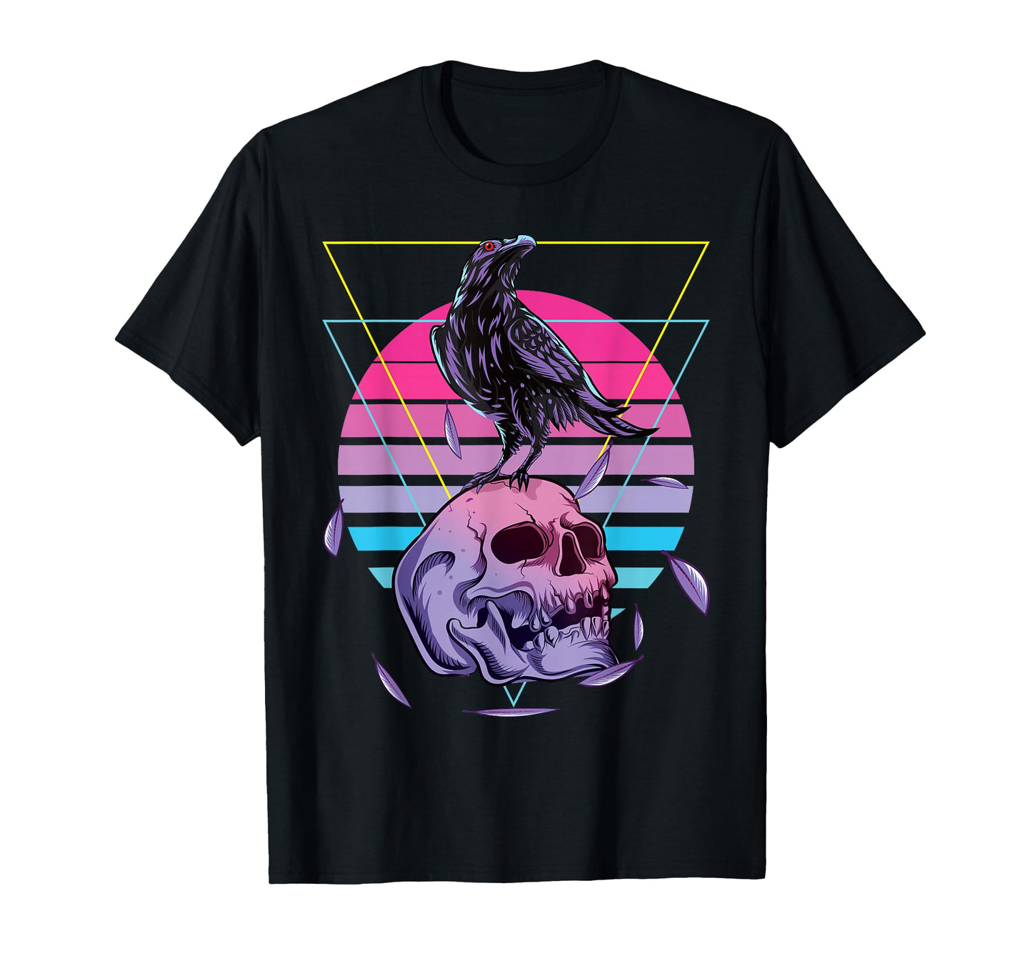 Vaporwave Skull And Crow T-Shirt - Casual Everyday Wear Men Women