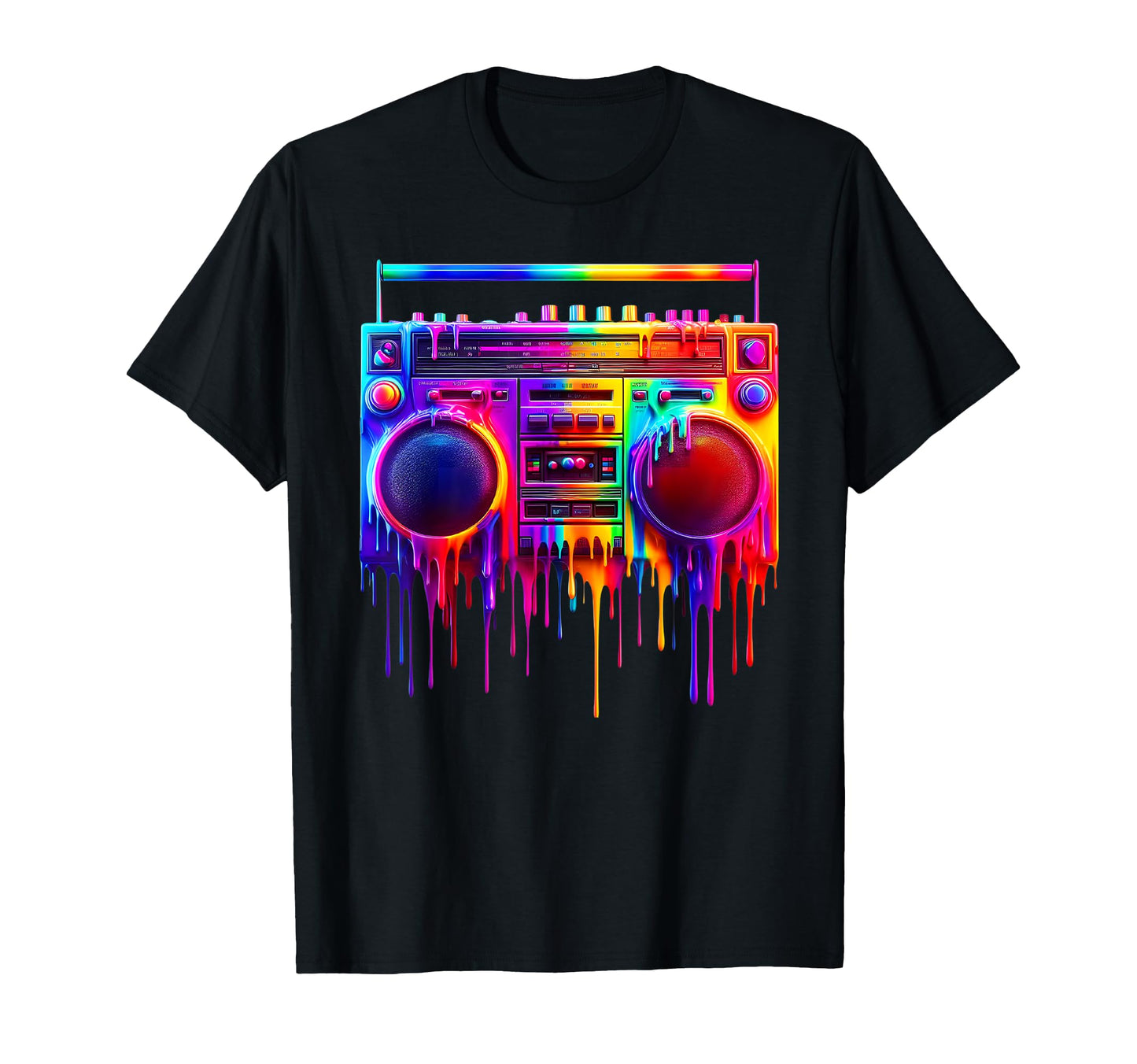 Dripping Paint Boombox Old School 80S T-Shirt - Fun Novelty Design Unisex