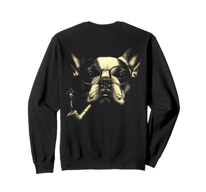 French Bulldog Glasses Smoking Pipe Sweatshirt - Graphic Print Men Women