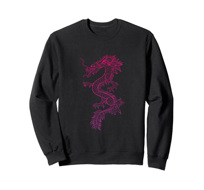 Red Japanese Dragon Y2K Aesthetic Sweatshirt - Graphic Print for Adults