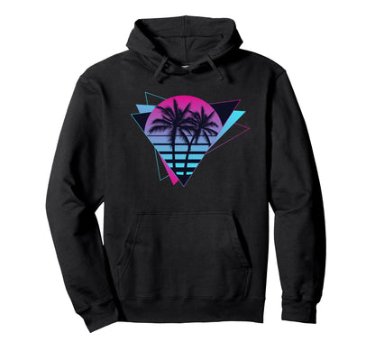 80S 90S Sunset Palm Trees Vaporwave Hoodie - Casual Everyday Wear Unisex