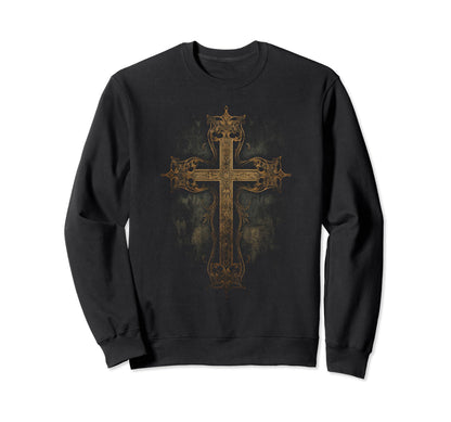 Cross Distressed 90S Goth Grunge Sweatshirt - Minimalist Print Unisex